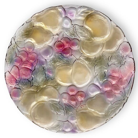 Indiana Glass Rainbow Garden Fruit Textured Glass Round Serving Platter - Picture 12 of 13